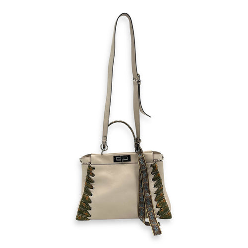 Peekaboo Medium Beige Top Handle Bag in Nappa Leather, Silver hardware