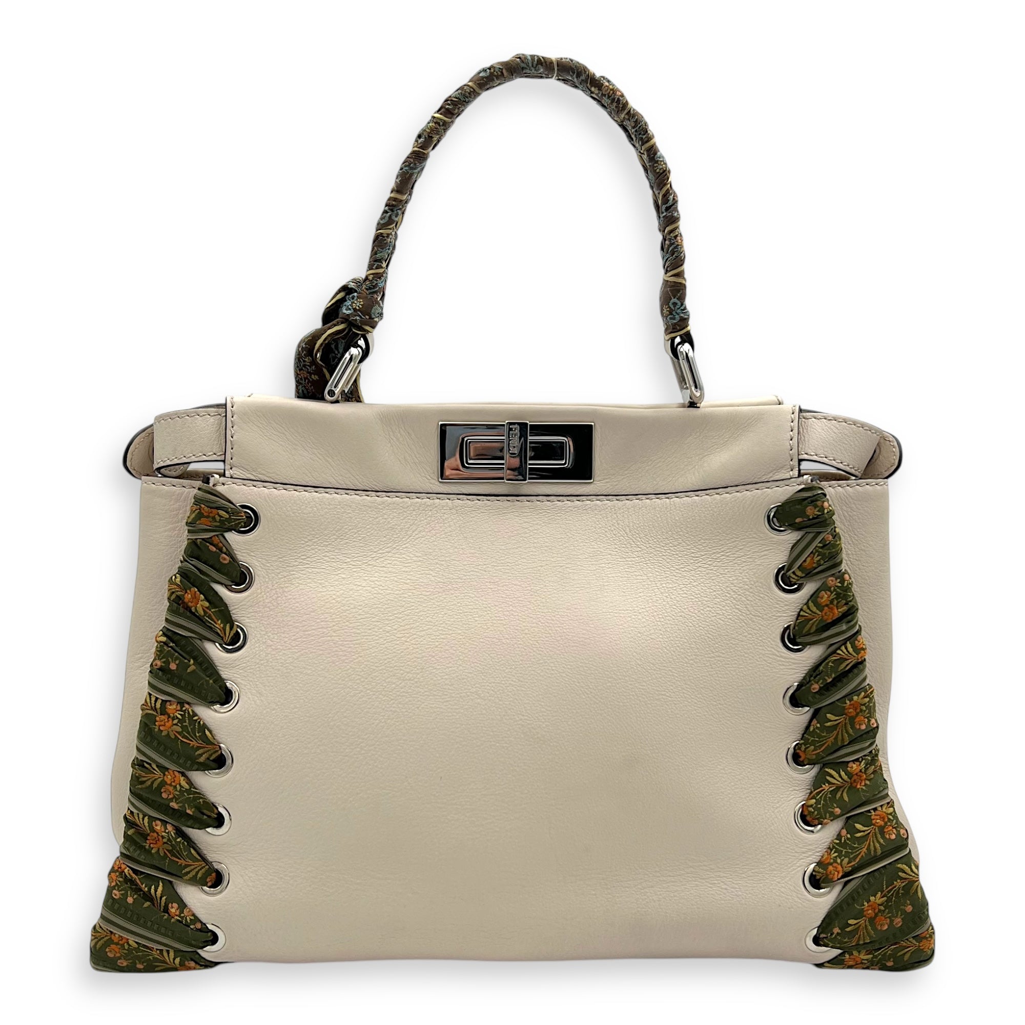 Peekaboo Medium Beige Top Handle Bag in Nappa Leather, Silver hardware