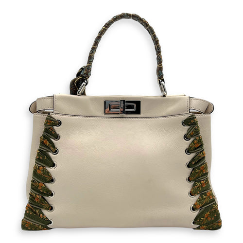 Peekaboo Medium Beige Top Handle Bag in Nappa Leather, Silver hardware