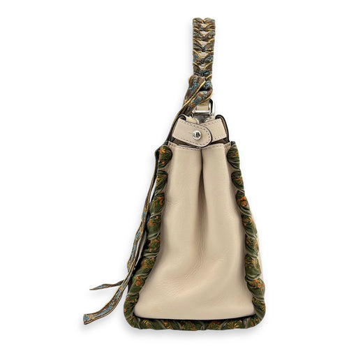 Peekaboo Medium Beige Top Handle Bag in Nappa Leather, Silver hardware