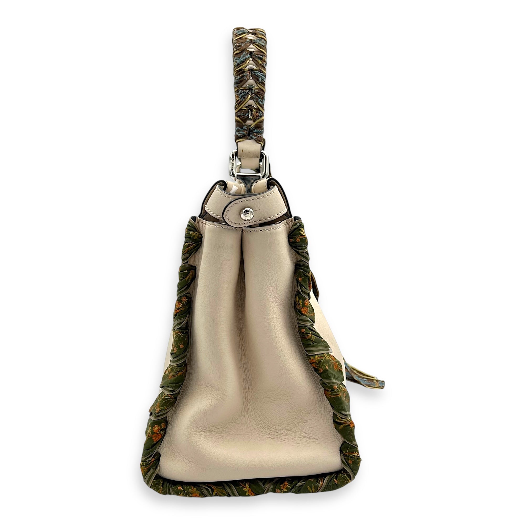 Peekaboo Medium Beige Top Handle Bag in Nappa Leather, Silver hardware