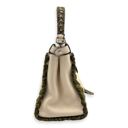 Peekaboo Medium Beige Top Handle Bag in Nappa Leather, Silver hardware