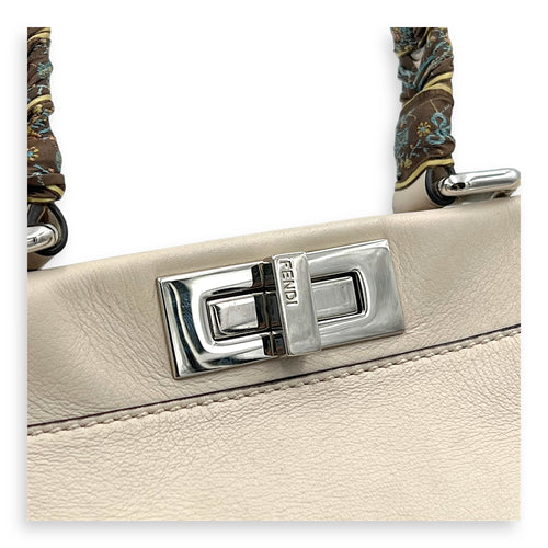 Peekaboo Medium Beige Top Handle Bag in Nappa Leather, Silver hardware