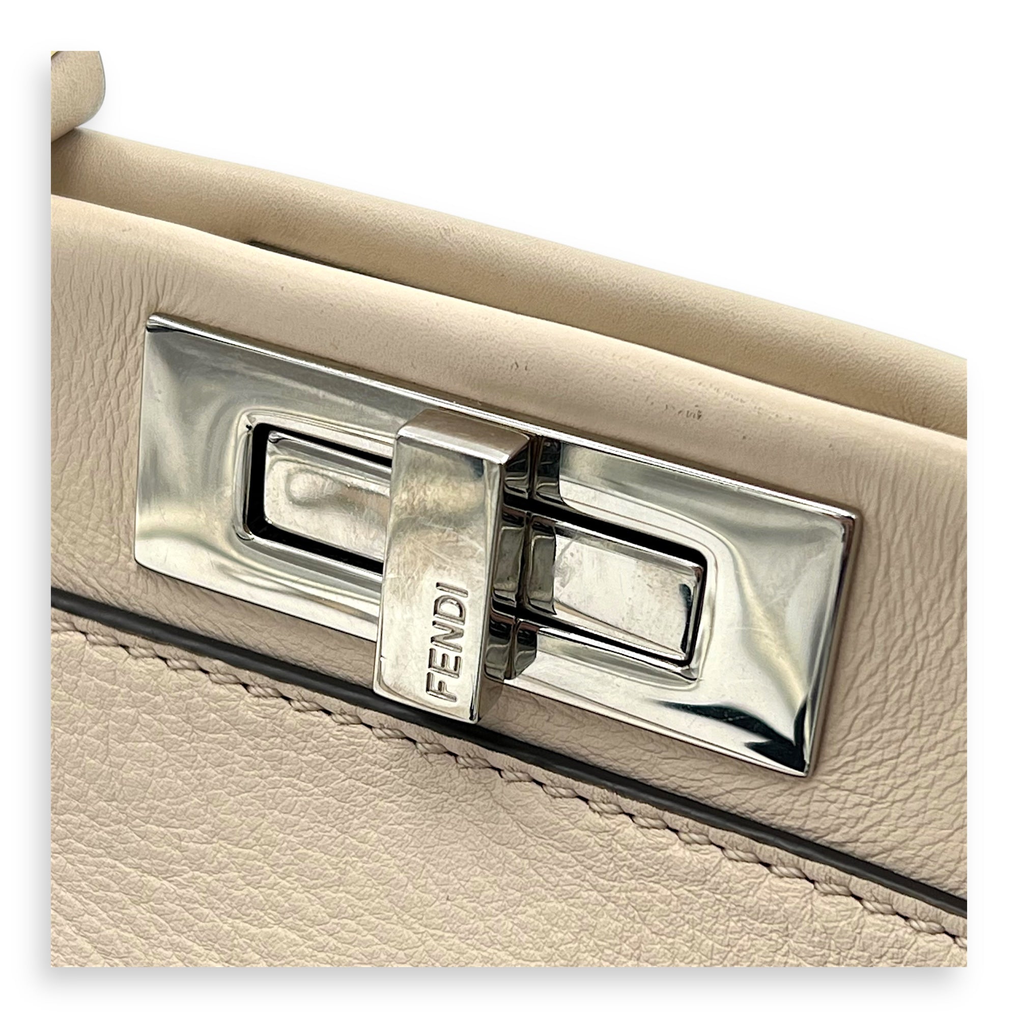 Peekaboo Medium Beige Top Handle Bag in Nappa Leather, Silver hardware