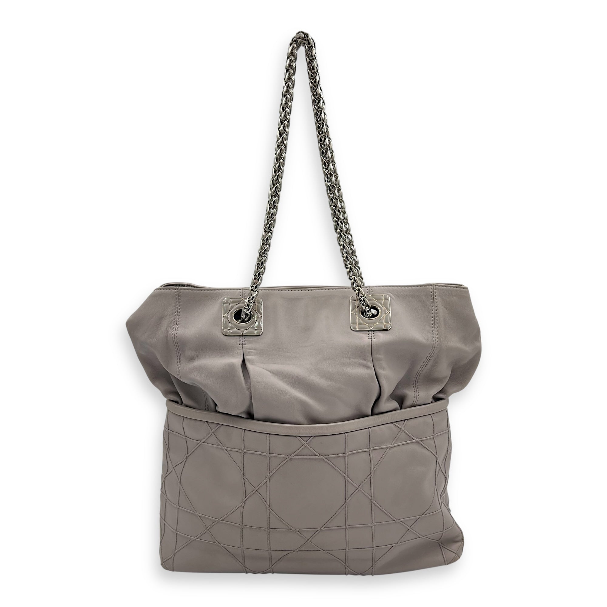 Granville Chain Tote Bag Grey in Lambskin, Silver hardware
