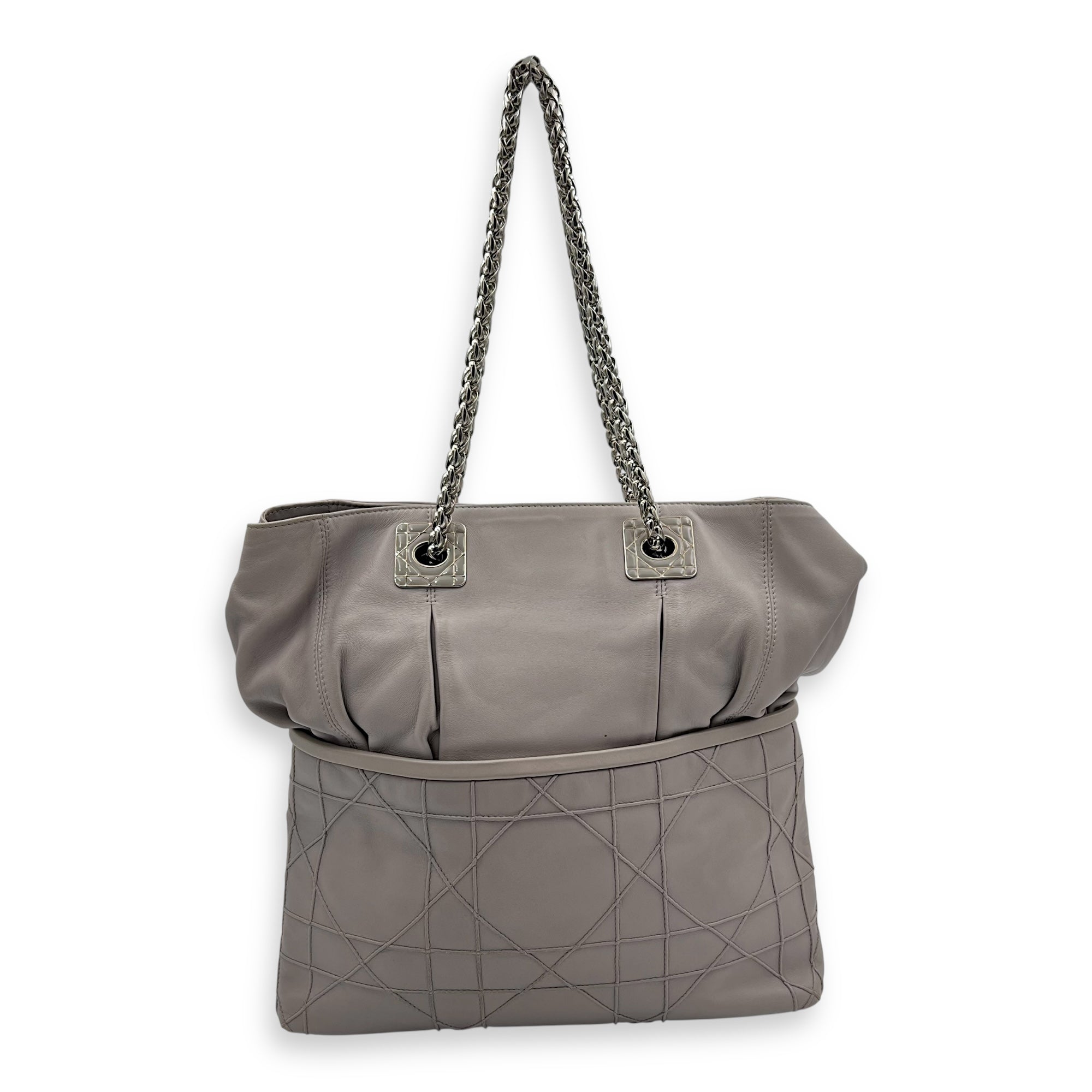 Granville Chain Tote Bag Grey in Lambskin, Silver hardware