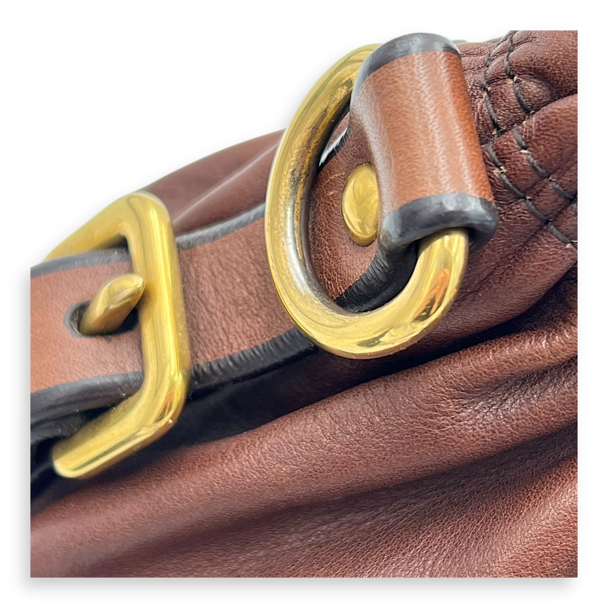 Logo Top Handle Bag Brown in Calfskin, Gold hardware