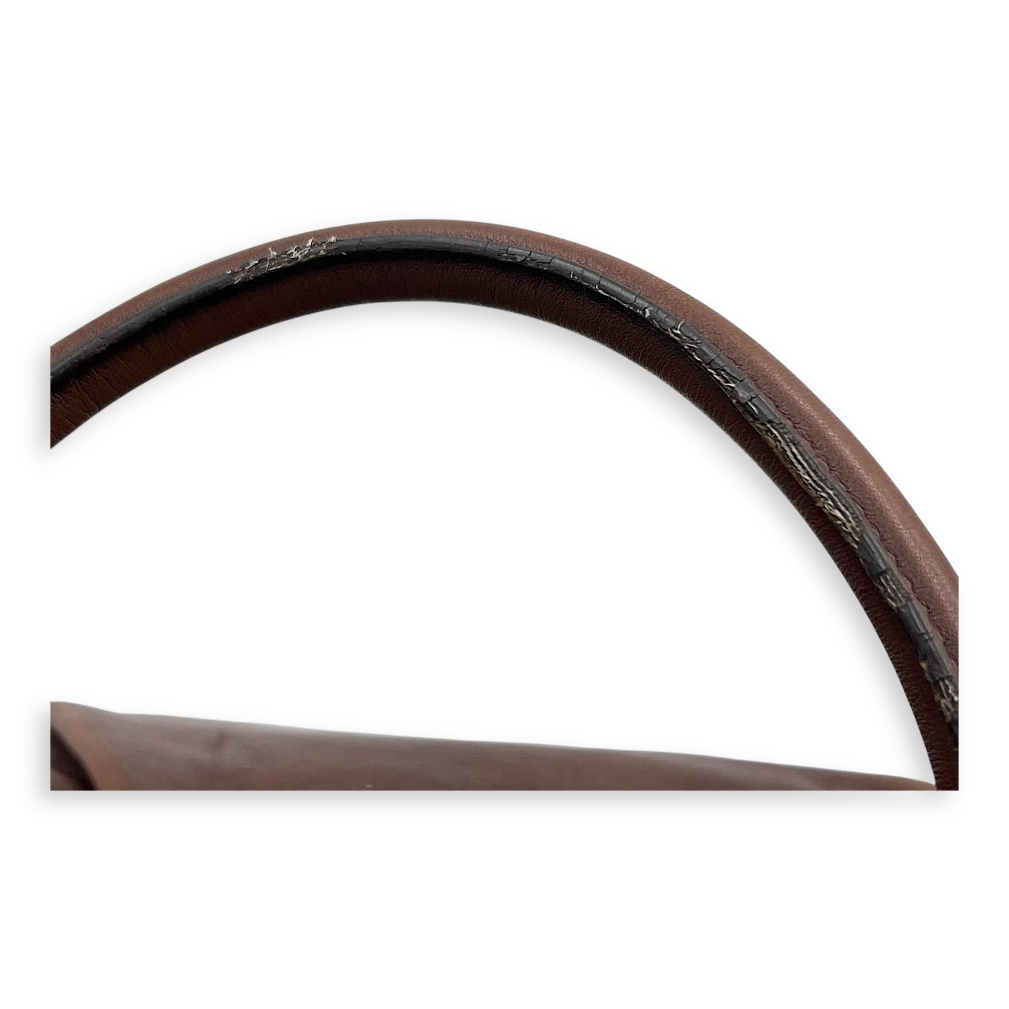 Logo Top Handle Bag Brown in Calfskin, Gold hardware