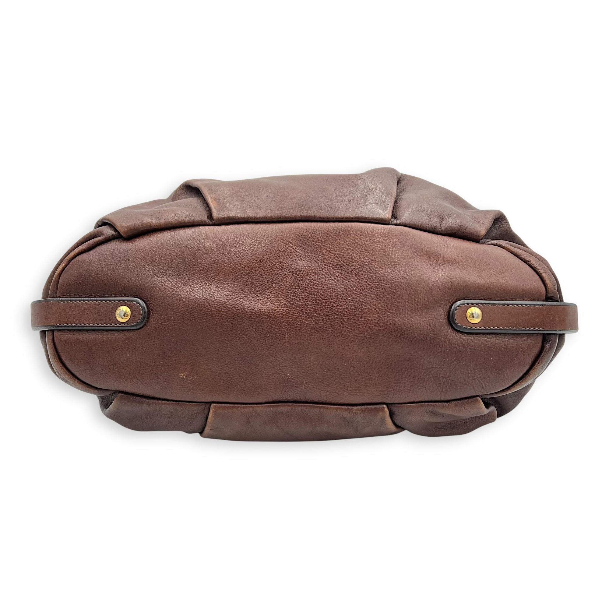 Logo Top Handle Bag Brown in Calfskin, Gold hardware