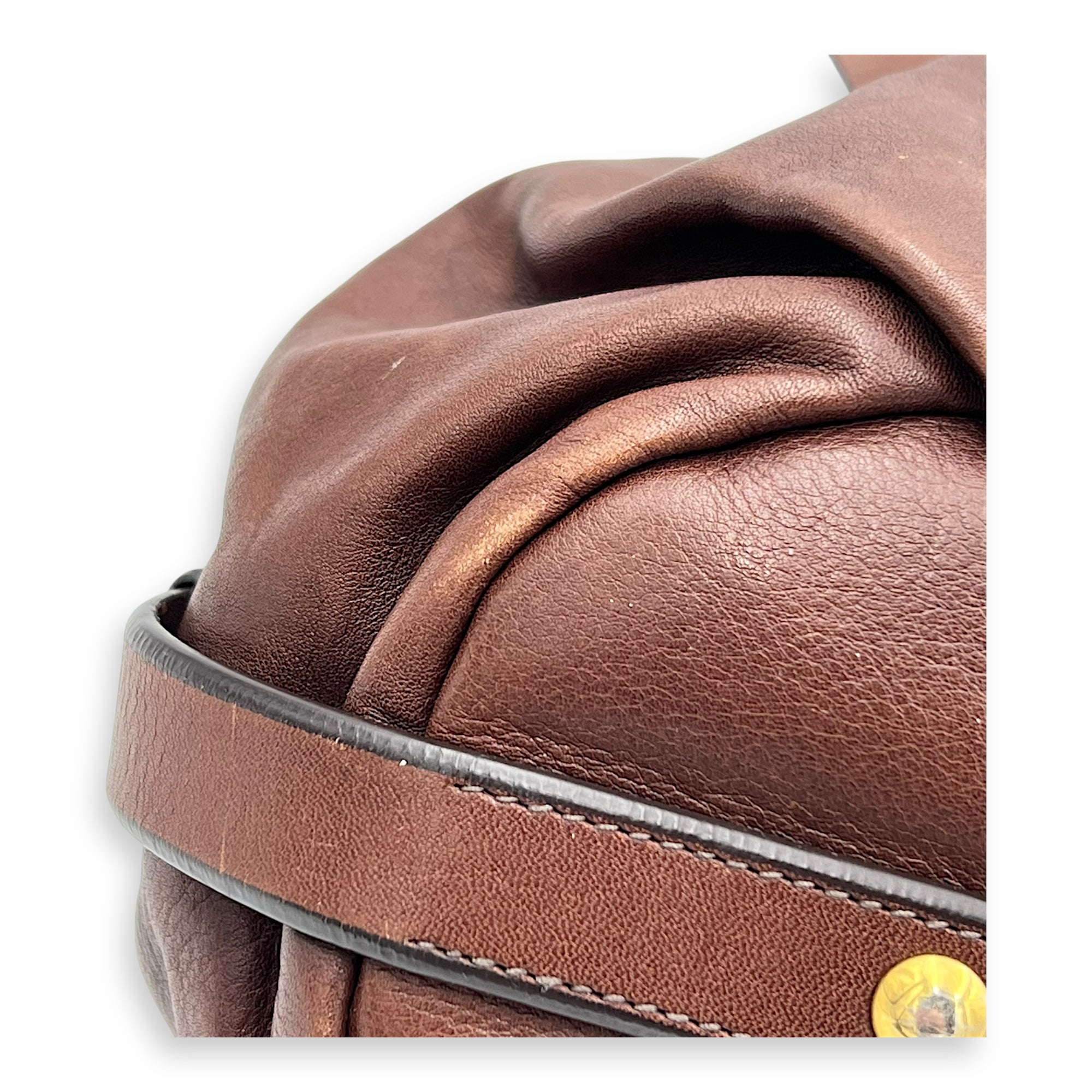 Logo Top Handle Bag Brown in Calfskin, Gold hardware