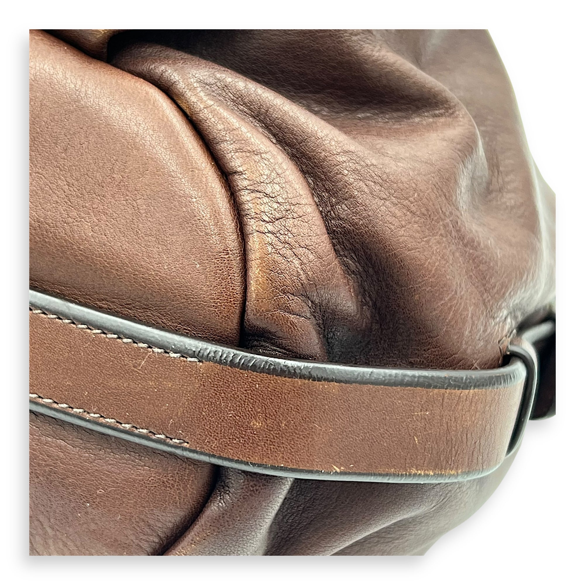Logo Top Handle Bag Brown in Calfskin, Gold hardware