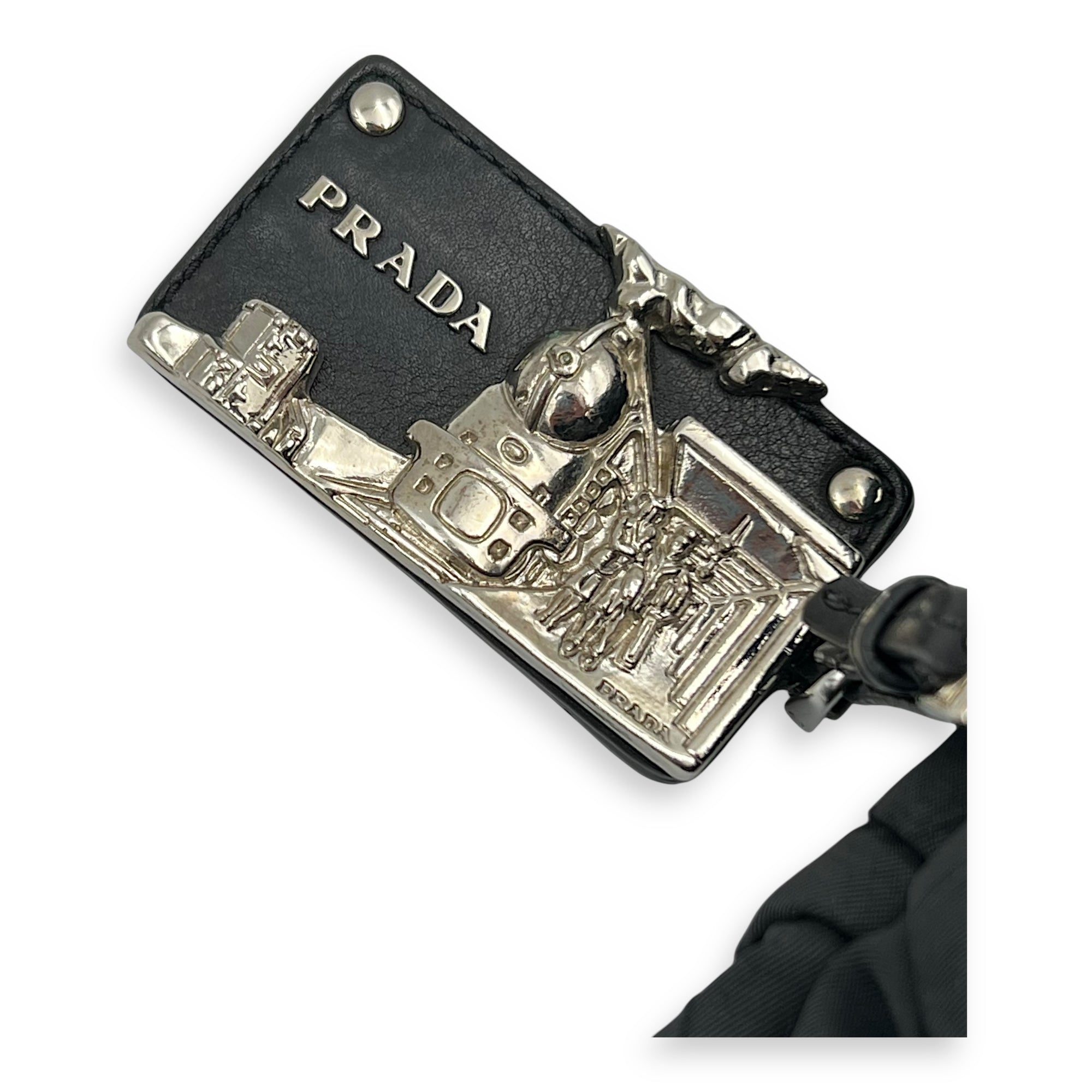 Logo Top Handle Bag Black in Nylon, Silver hardware