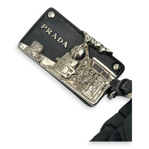 Logo Top Handle Bag Black in Nylon, Silver hardware