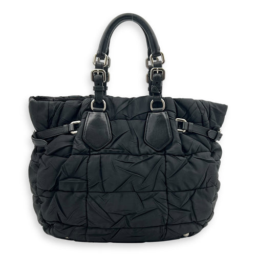 Logo Top Handle Bag Black in Nylon, Silver hardware