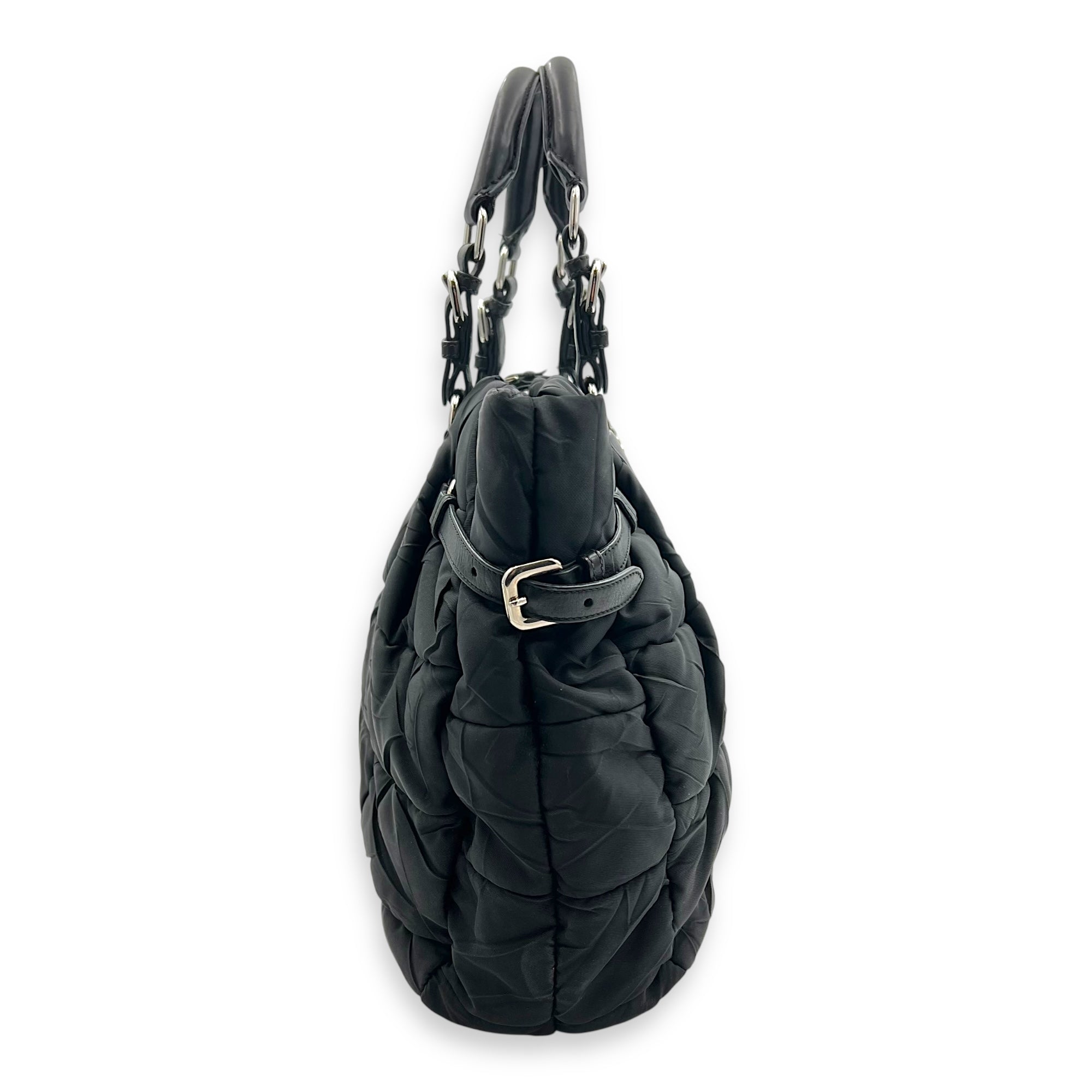 Logo Top Handle Bag Black in Nylon, Silver hardware