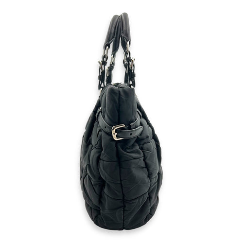 Logo Top Handle Bag Black in Nylon, Silver hardware