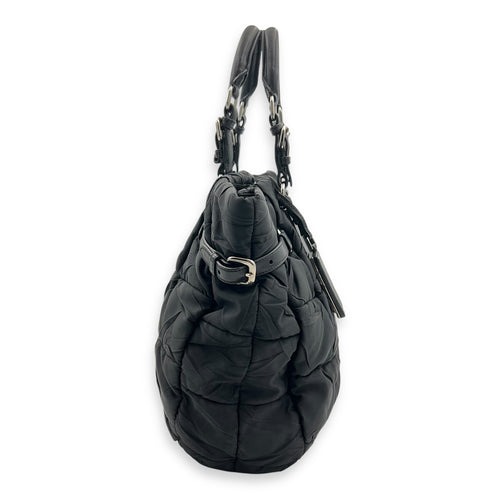 Logo Top Handle Bag Black in Nylon, Silver hardware
