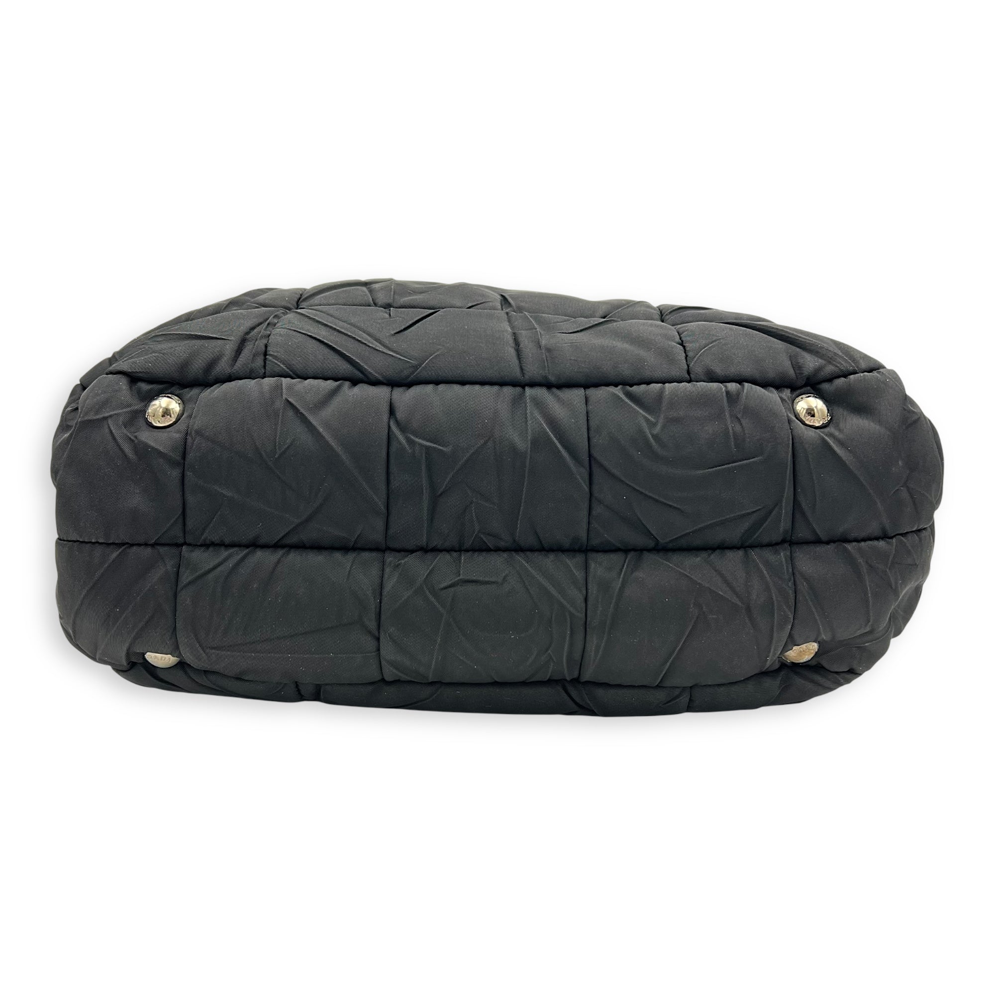 Logo Top Handle Bag Black in Nylon, Silver hardware