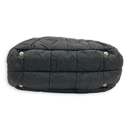 Logo Top Handle Bag Black in Nylon, Silver hardware