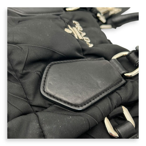 Logo Top Handle Bag Black in Nylon, Silver hardware