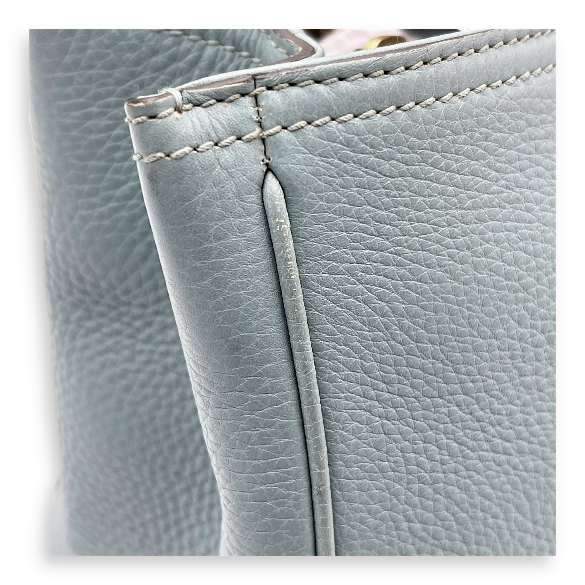 Bamboo Top Handle Bag Blue in Calfskin, Gold hardware