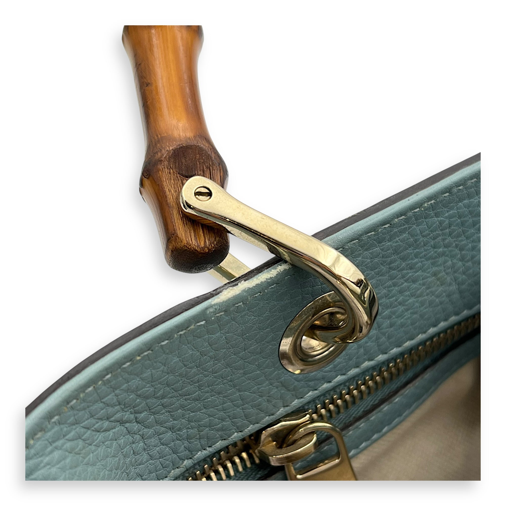Bamboo Top Handle Bag Blue in Calfskin, Gold hardware