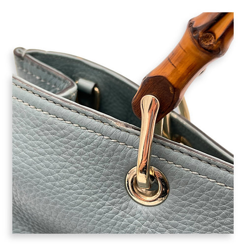 Bamboo Top Handle Bag Blue in Calfskin, Gold hardware