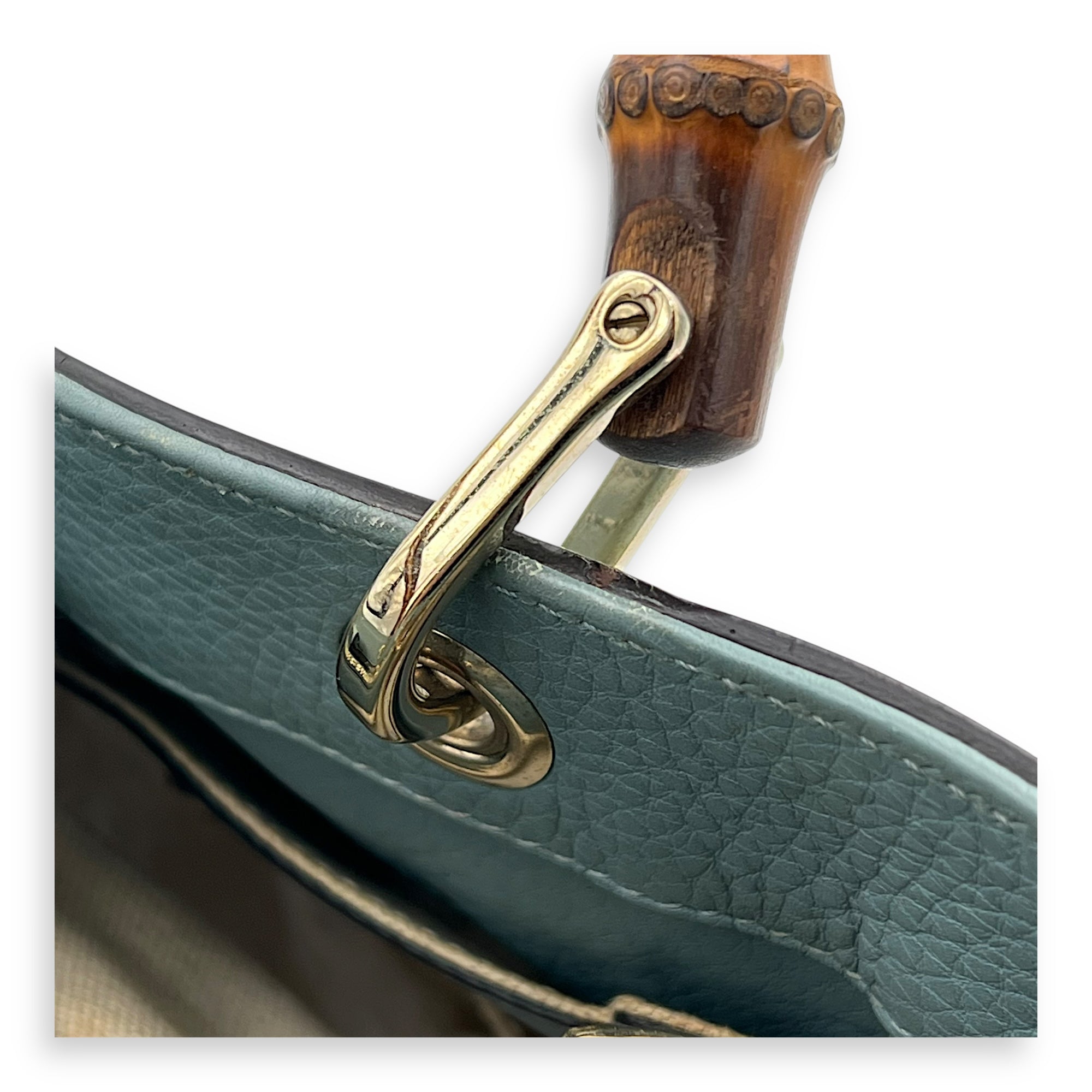 Bamboo Top Handle Bag Blue in Calfskin, Gold hardware