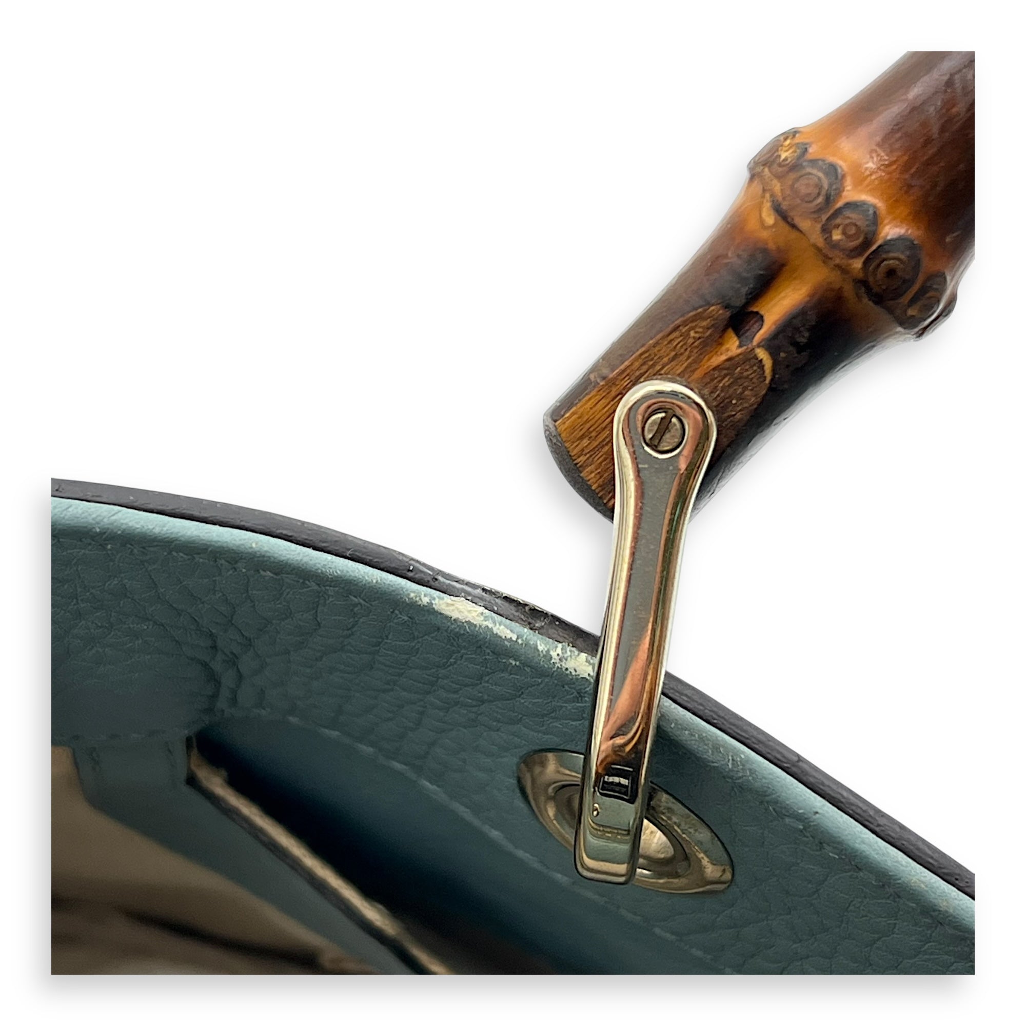 Bamboo Top Handle Bag Blue in Calfskin, Gold hardware
