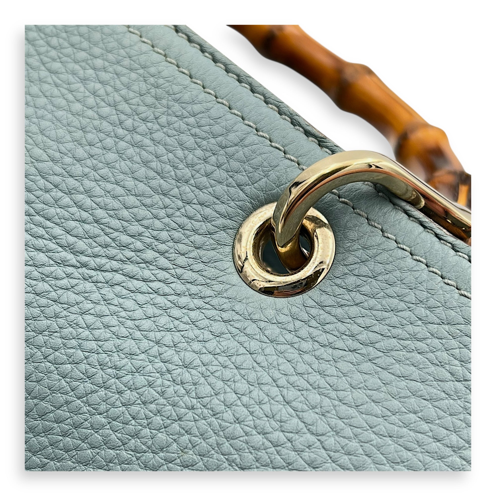 Bamboo Top Handle Bag Blue in Calfskin, Gold hardware
