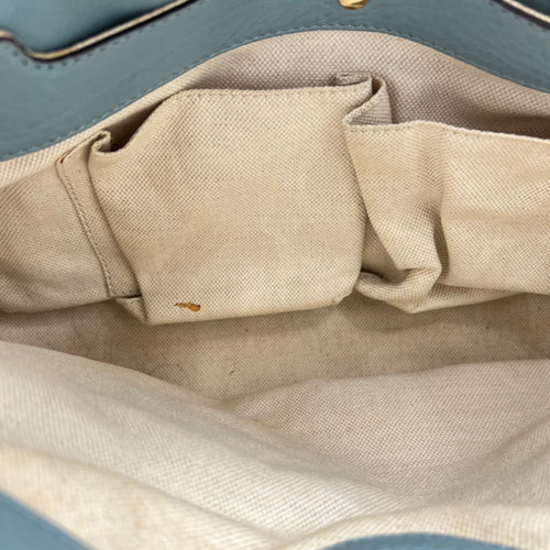 Bamboo Top Handle Bag Blue in Calfskin, Gold hardware