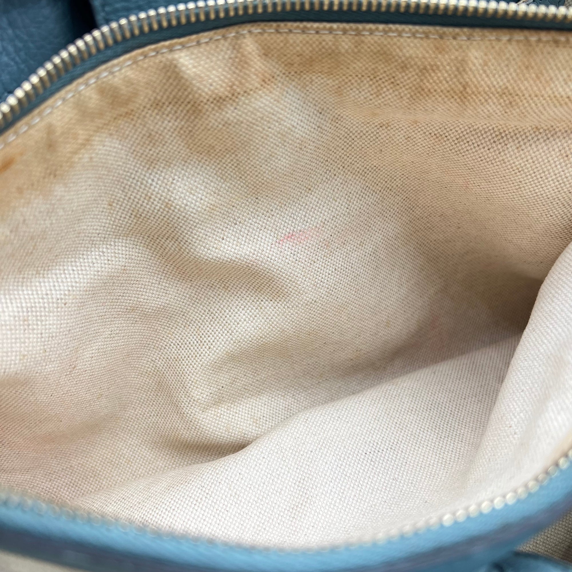 Bamboo Top Handle Bag Blue in Calfskin, Gold hardware