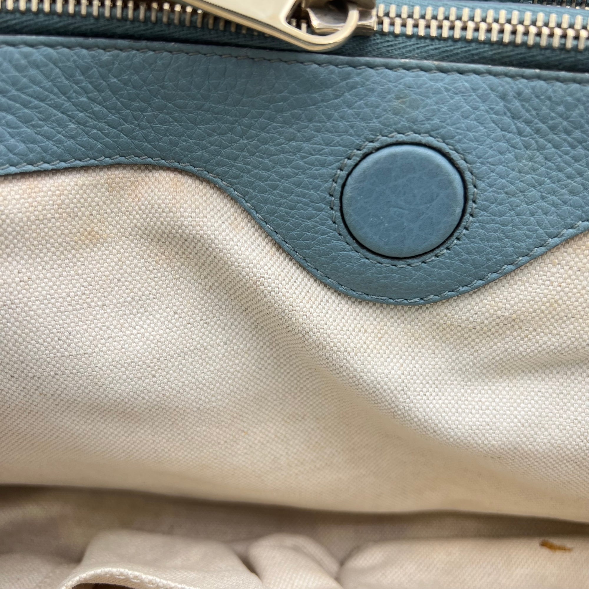 Bamboo Top Handle Bag Blue in Calfskin, Gold hardware