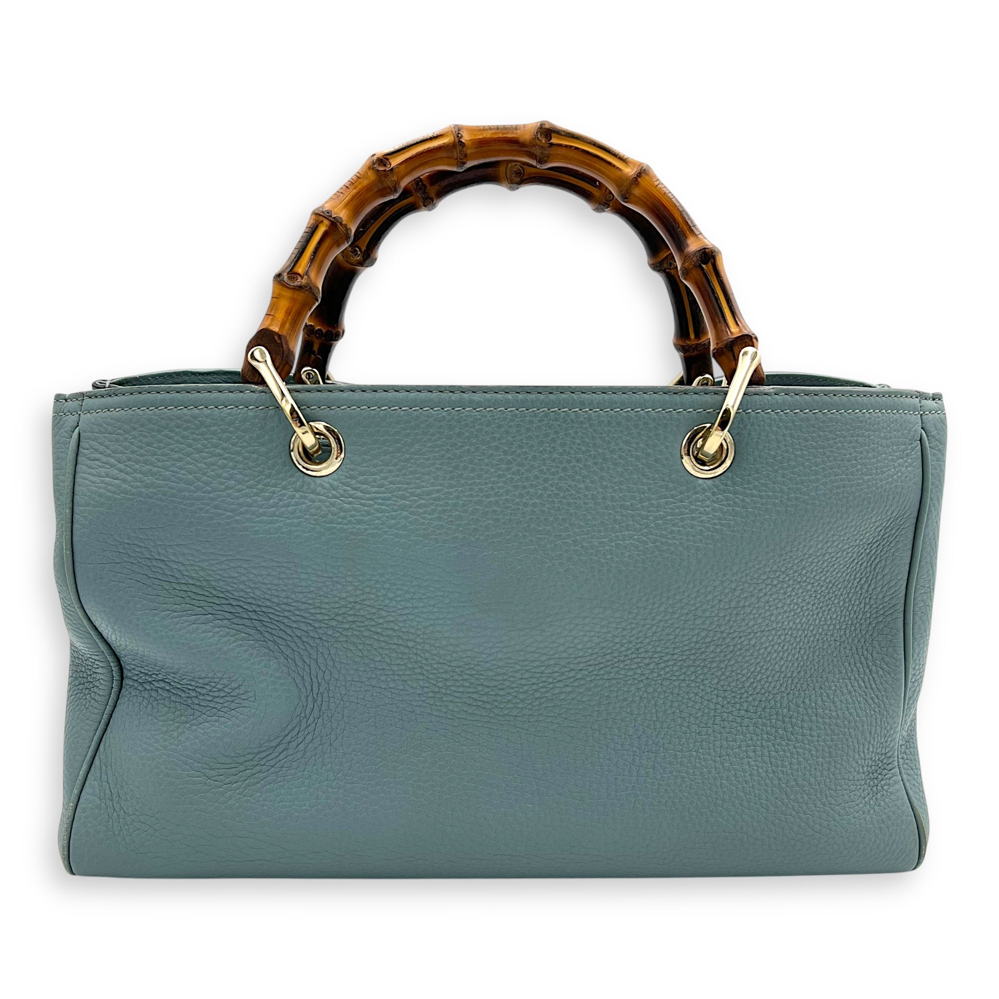 Bamboo Top Handle Bag Blue in Calfskin, Gold hardware