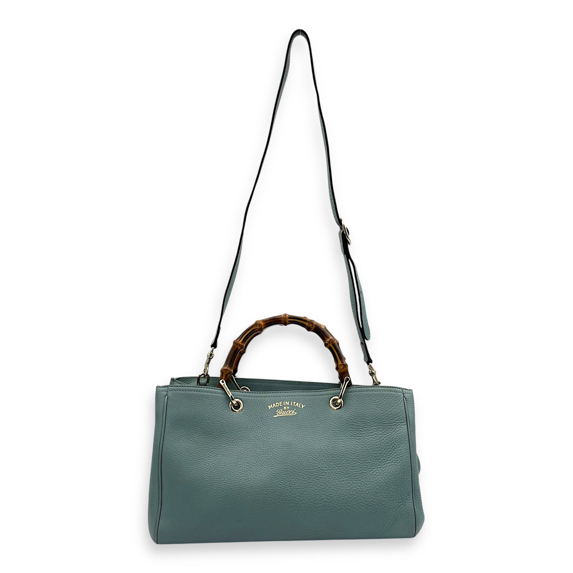 Bamboo Top Handle Bag Blue in Calfskin, Gold hardware