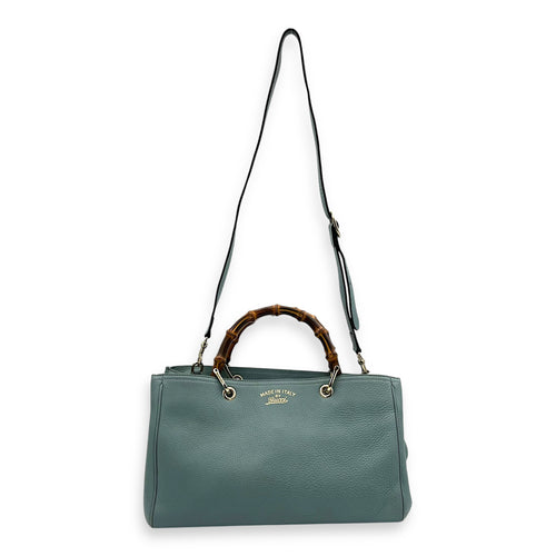 Bamboo Top Handle Bag Blue in Calfskin, Gold hardware