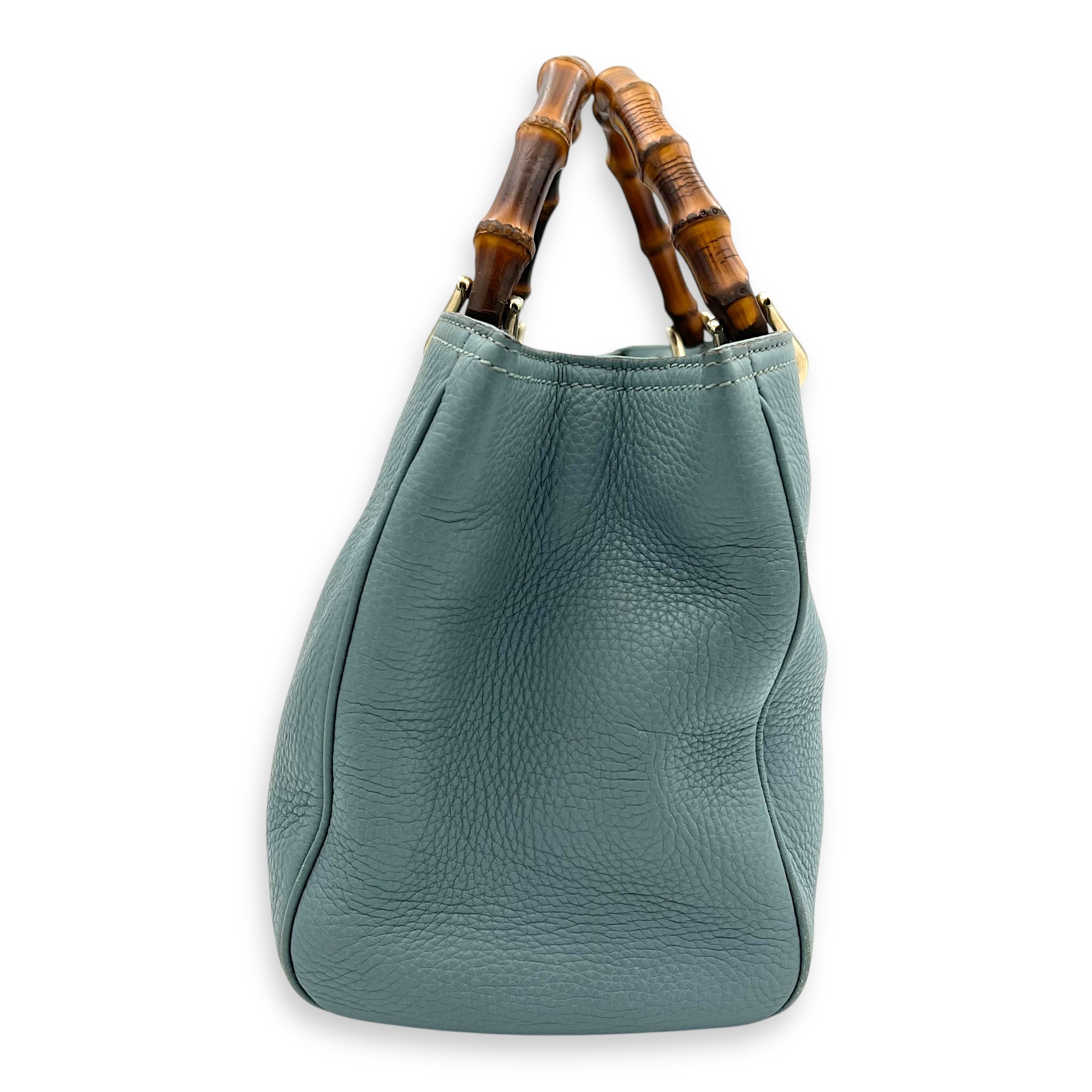 Bamboo Top Handle Bag Blue in Calfskin, Gold hardware