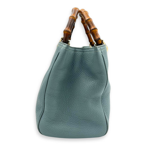 Bamboo Top Handle Bag Blue in Calfskin, Gold hardware