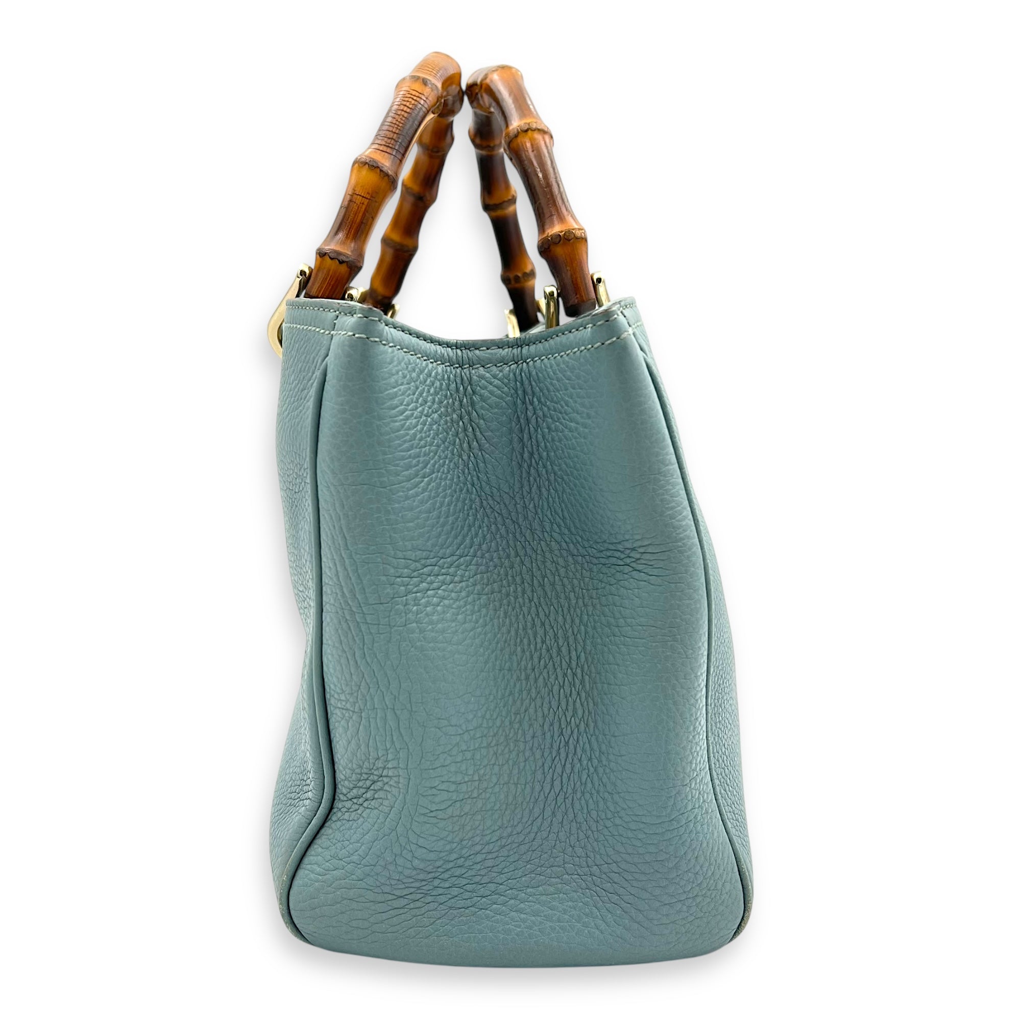Bamboo Top Handle Bag Blue in Calfskin, Gold hardware