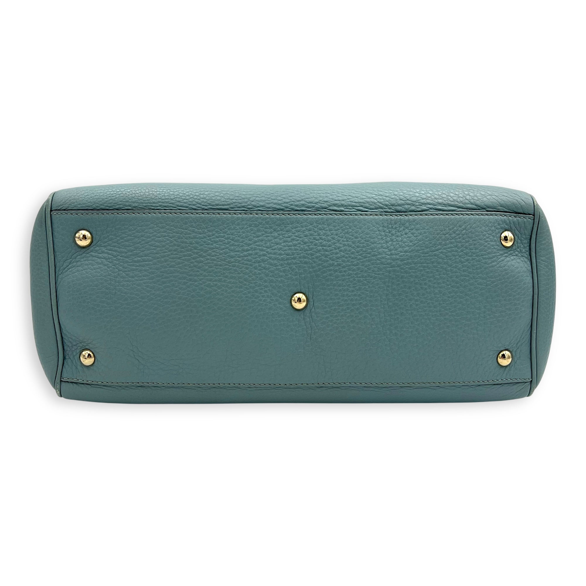 Bamboo Top Handle Bag Blue in Calfskin, Gold hardware