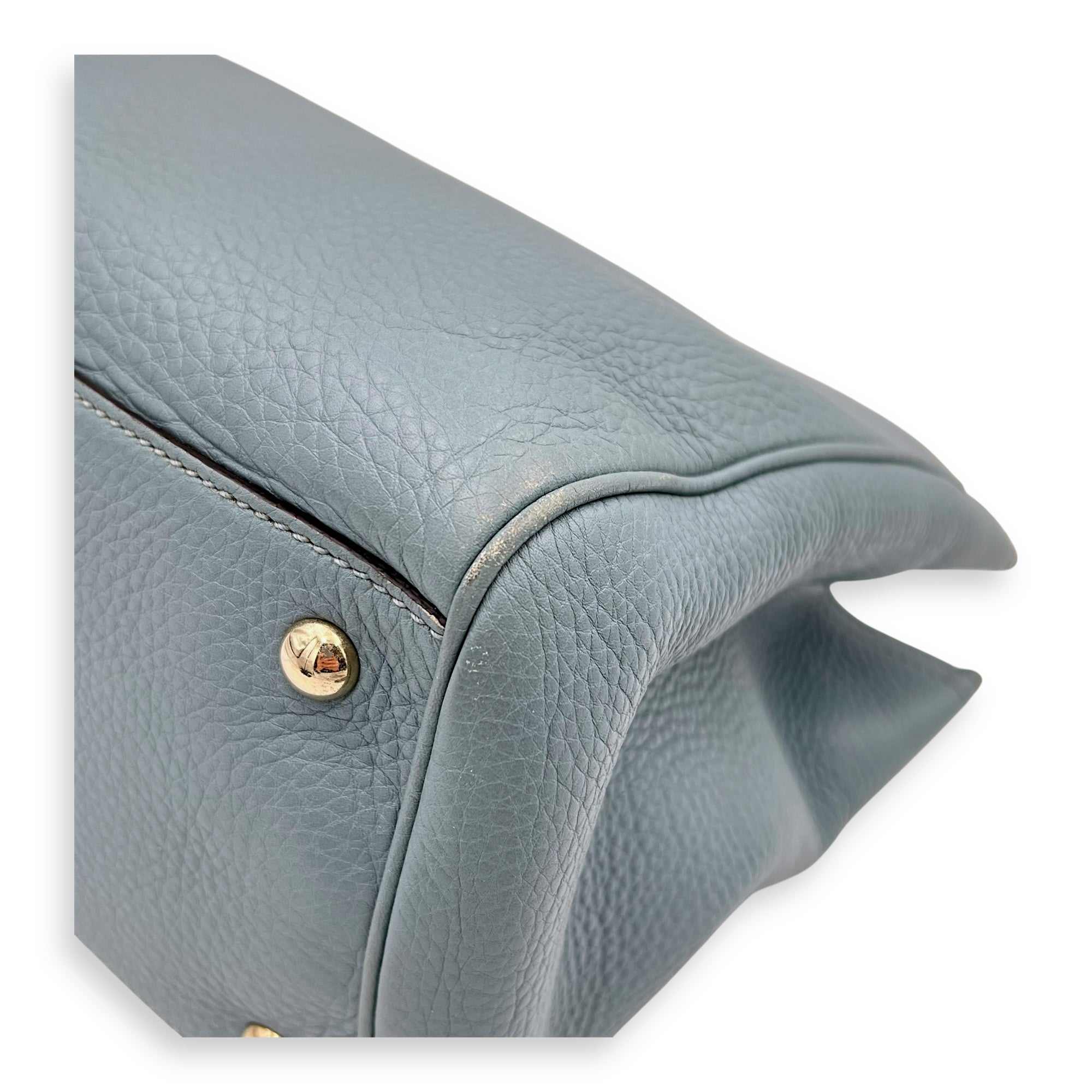 Bamboo Top Handle Bag Blue in Calfskin, Gold hardware