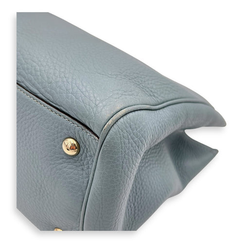Bamboo Top Handle Bag Blue in Calfskin, Gold hardware