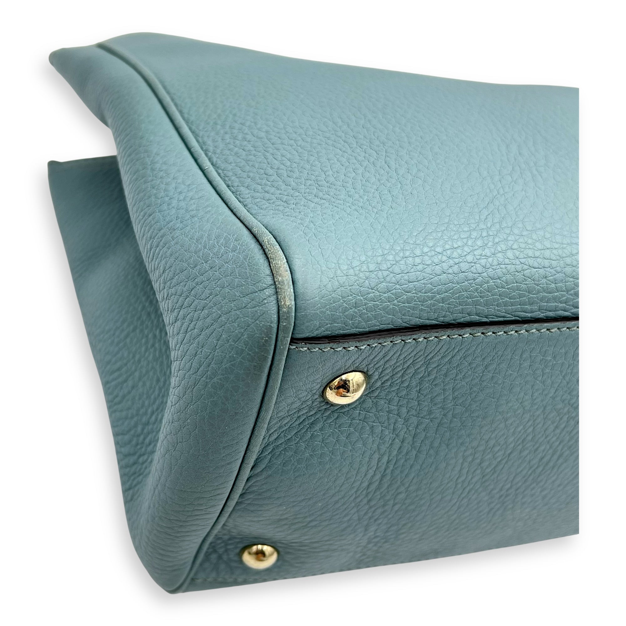Bamboo Top Handle Bag Blue in Calfskin, Gold hardware