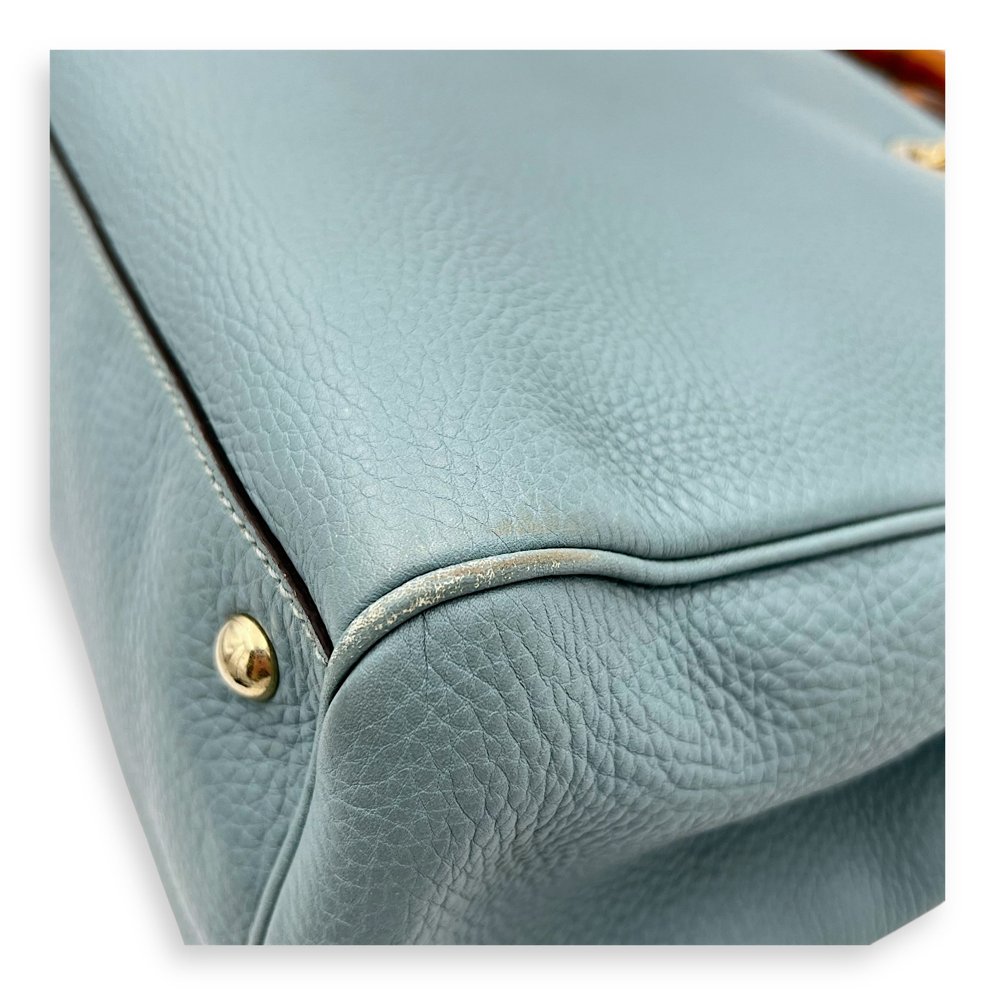 Bamboo Top Handle Bag Blue in Calfskin, Gold hardware