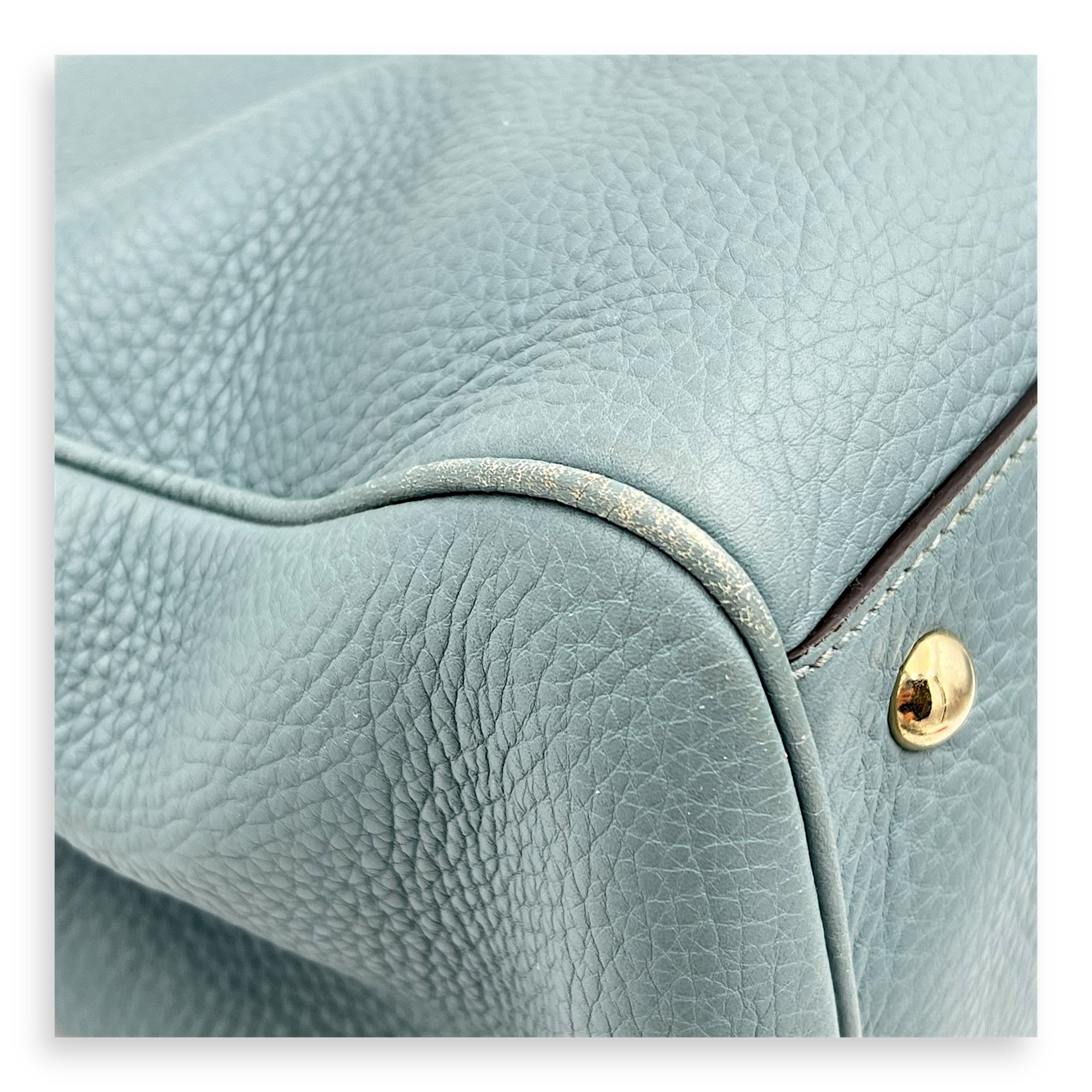 Bamboo Top Handle Bag Blue in Calfskin, Gold hardware