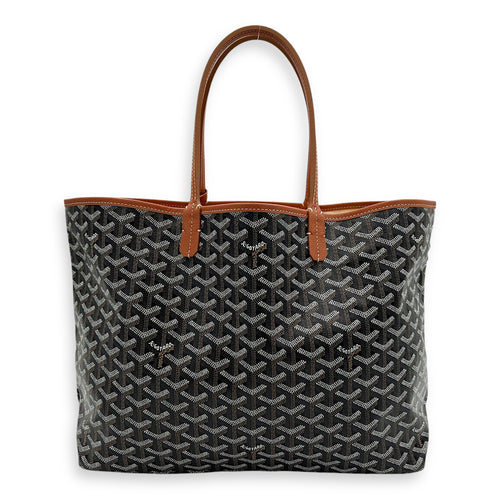 Saint Louis Tote Bag PM Black & Brown in Coated Canvas, Silver hardware