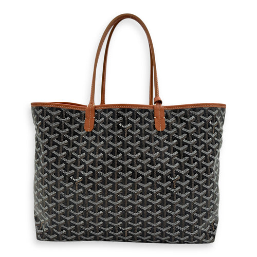 Saint Louis Tote Bag PM Black & Brown in Coated Canvas, Silver hardware