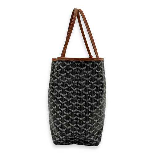 Saint Louis Tote Bag PM Black & Brown in Coated Canvas, Silver hardware