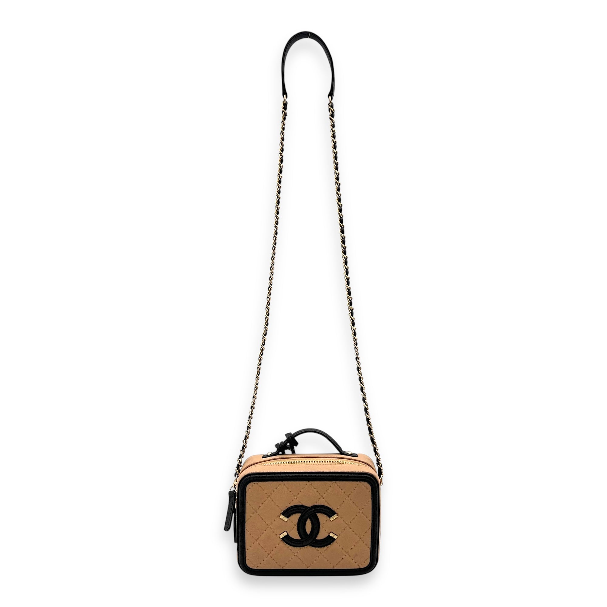 Filigree Vanity Bag Beige in Caviar Leather, Gold hardware