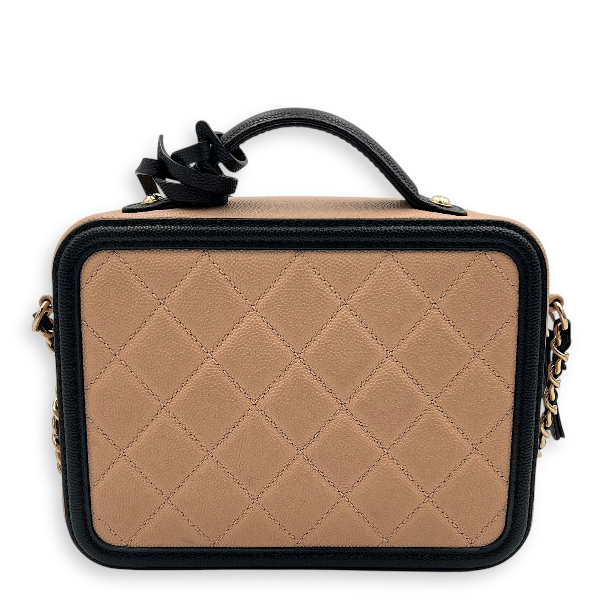 Filigree Vanity Bag Beige in Caviar Leather, Gold hardware